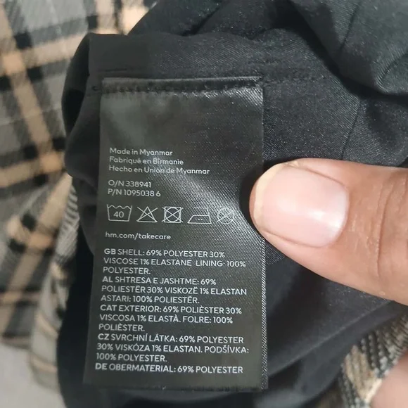 H&M Mod Plaid Long Sleeve Mini Shift Dress Size M Academia Old Money Neutral - Picture 12 of 14